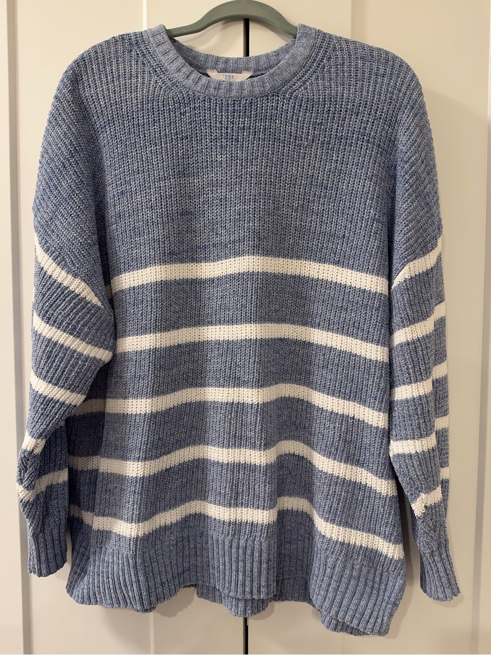 Time and Tru Light Blue and White Striped Crewneck Sweater